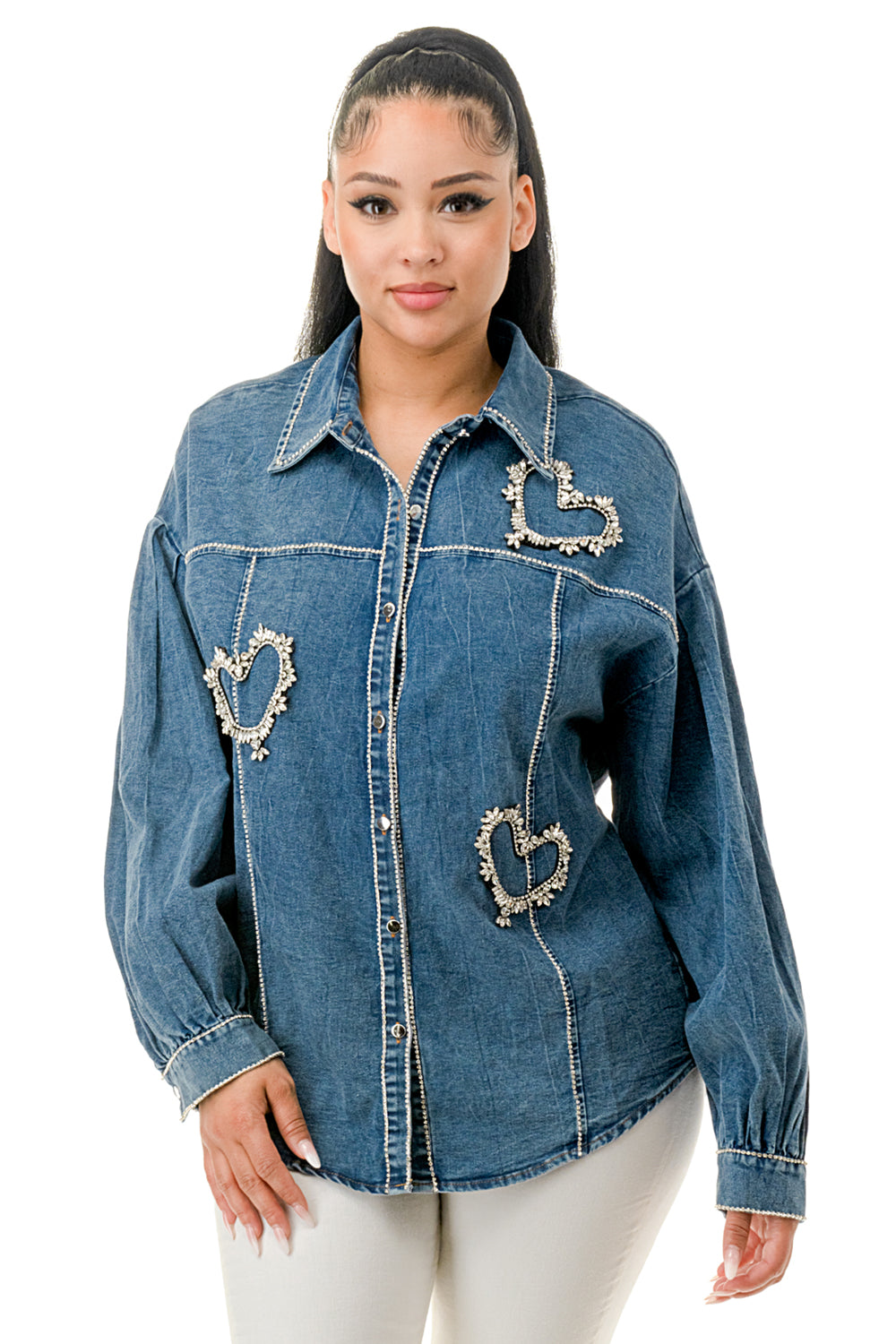 Heart Brooch Denim Shacket