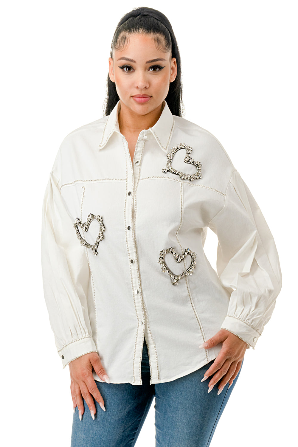 Heart Brooch Denim Shacket