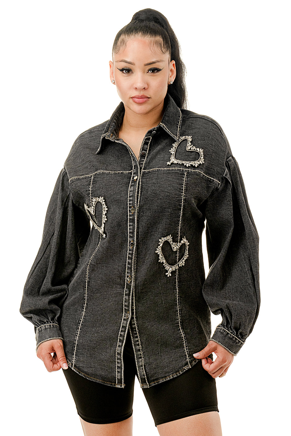 Heart Brooch Denim Shacket