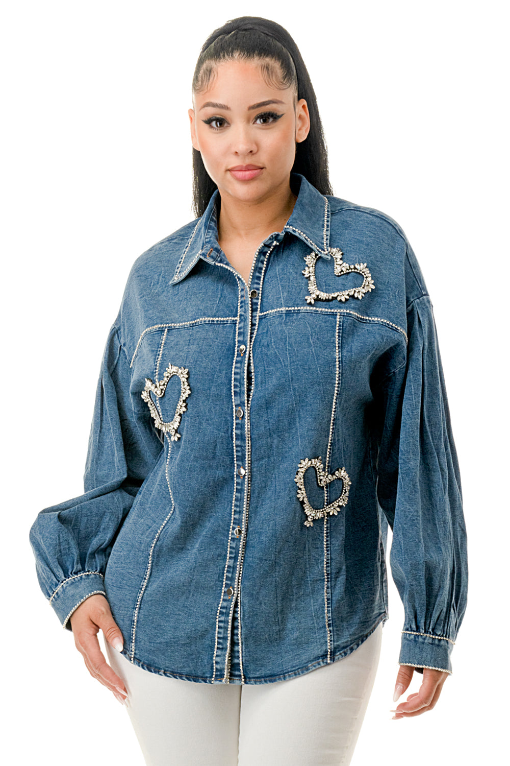 Heart Brooch Denim Shacket