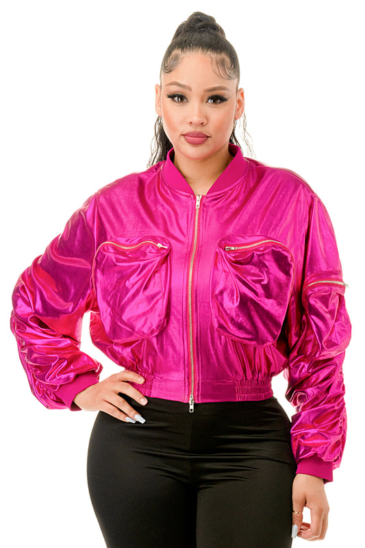 Metallic Cargo Bomber Jackets