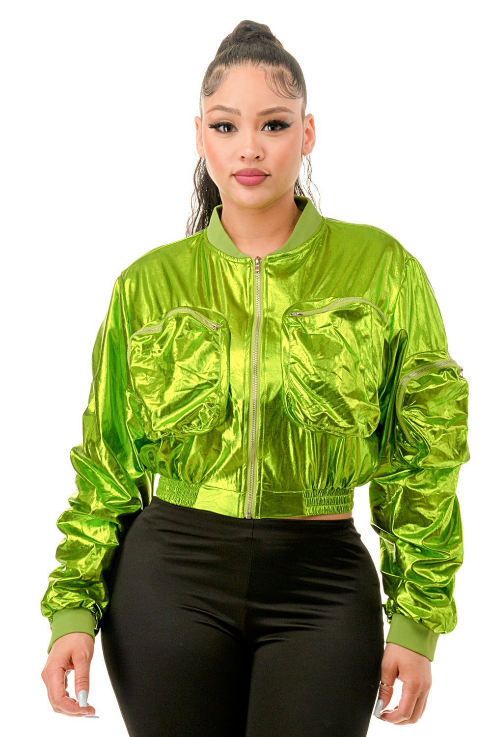 Metallic Cargo Bomber Jackets