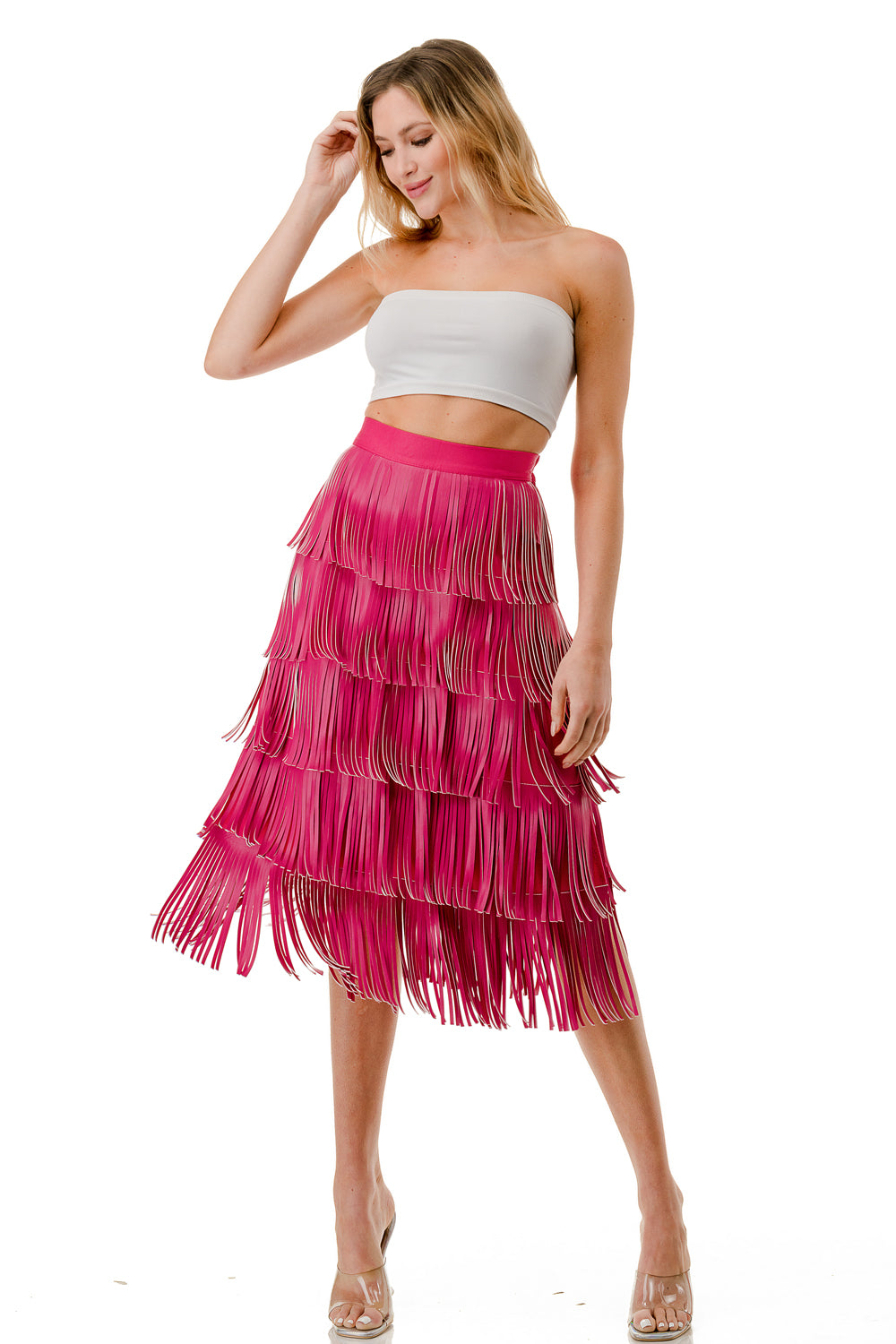 High-Waisted PU Leather Fringe Layered Long Skirt – seroneinc