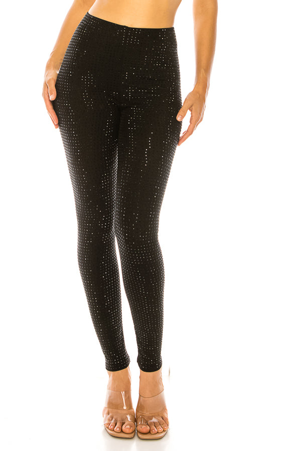 High Waist Rhinestone Legging Pants