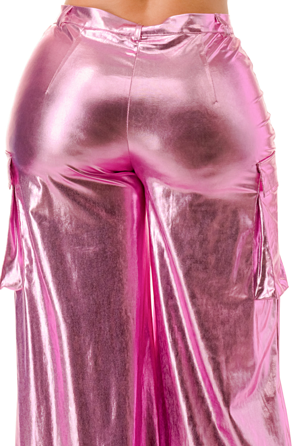 PU Metallic Cargo Bell Bottom Pants