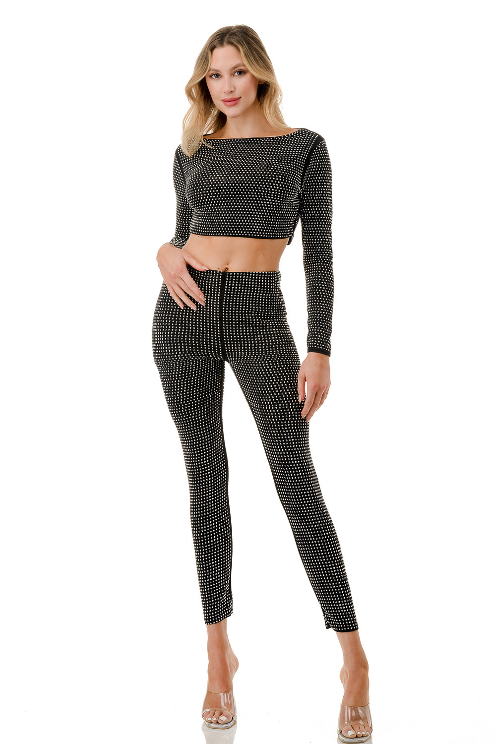 High Waist Rhinestone Legging Pants