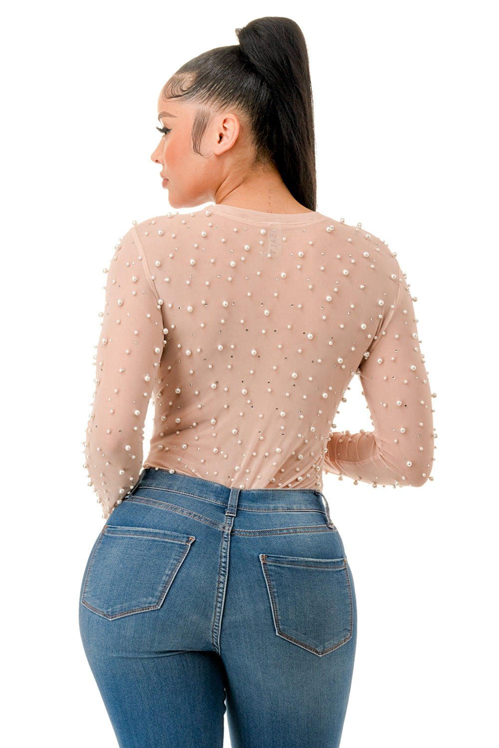 Long Sleeve Pearls and Stone Bodysuit