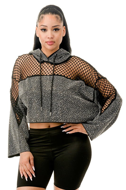 Rhinestone Fishnet Hoodie